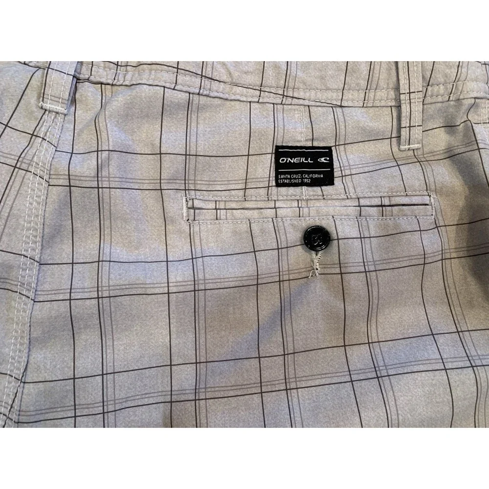 O'neil Hybrid Men's Grey Plaid Board Shorts Size 34x10